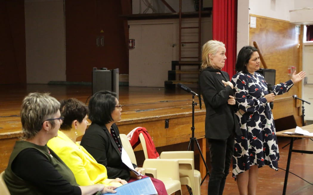 Association of Salaried Medical Specialists executive director Sarah Dalton, Porirua mayor Anita Baker, Labour Mana MP Barbara Edmonds, Labour health spokesperson Ayesha Verrall