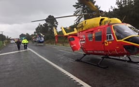 A baby was among injured passengers transported to hospital by rescue helicopter