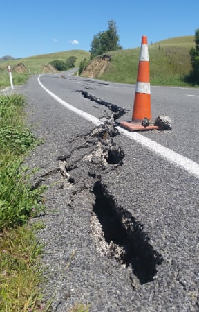 A closed section of State Highway 1 between Seddon and Kēkerengū.