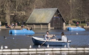People boating on the Serpentine in Hyde Park in central London as the capital basks in sunshine. 24 February 2019.