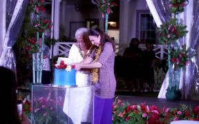 Prime Minister of Samoa Prime Minister Fiame Naomi Mata'afa  and New Zealand Prime Minister Jacinda Ardern cut a cake to mark the 60th anniversary of the Treaty of Friendship