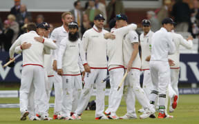 England players celebrate the win over New Zealand at Lord's.