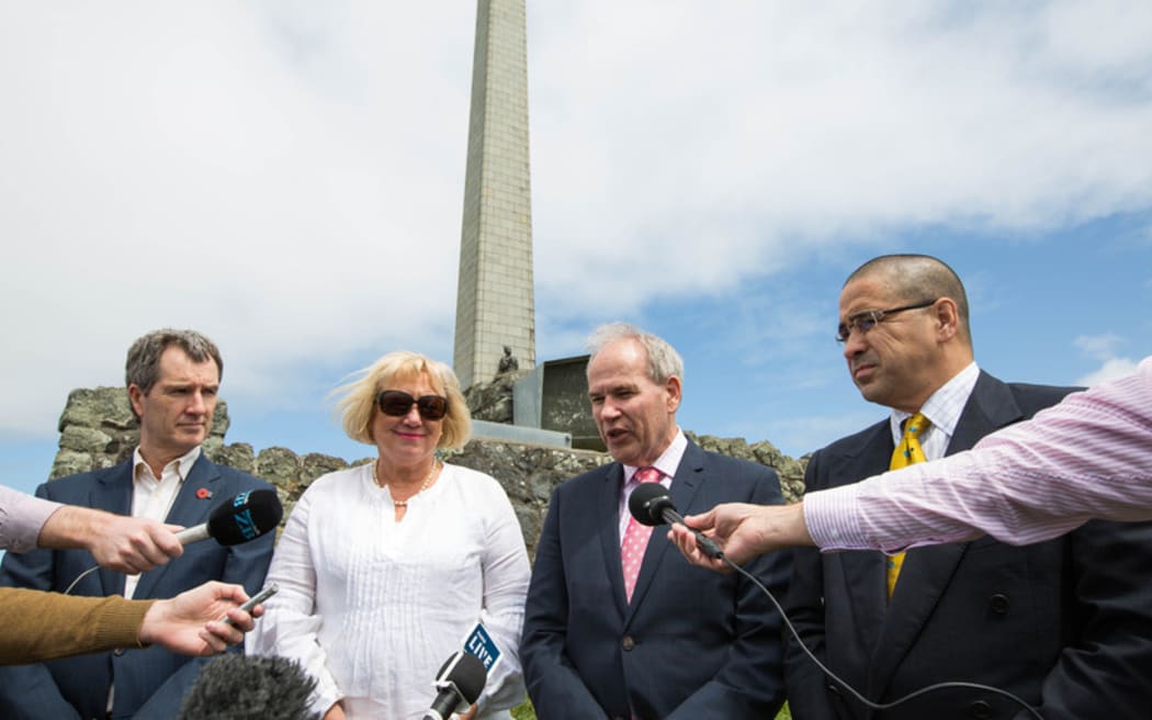 Announcing the new plan for One Tree Hill were (from left) Council asset development manager Mace Ward, Councillor Christine Fletcher, mayor Len Brown and Tupuna Maunga o Tamaki Makaurau Authority chairman Paul Majurey