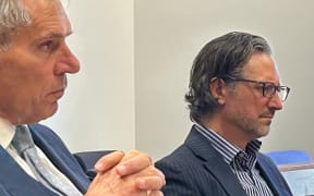 Sebastian Marinkovich (right) and lawyer Tony Bamford in the Nelson District Court after a bid for name suppression was declined on charges laid after his two dogs mauled a seal.