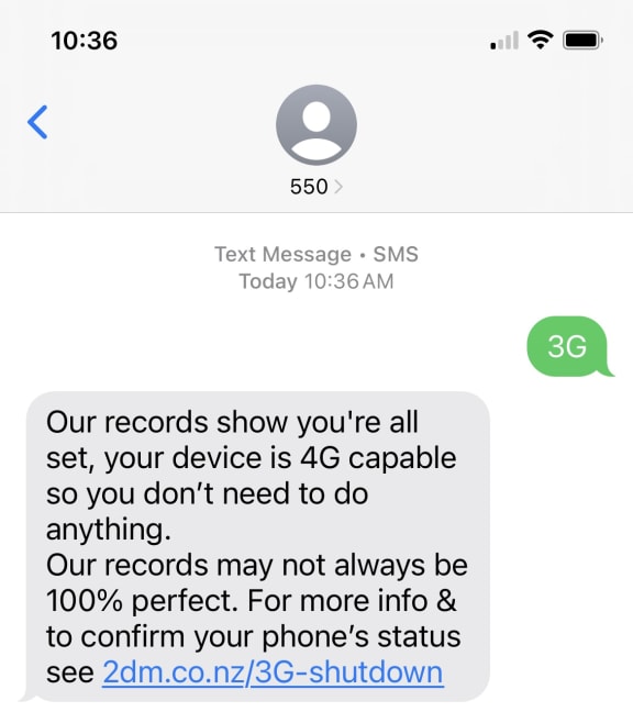 A free text will let people know how their phone is set up for the 3G shutdown.
