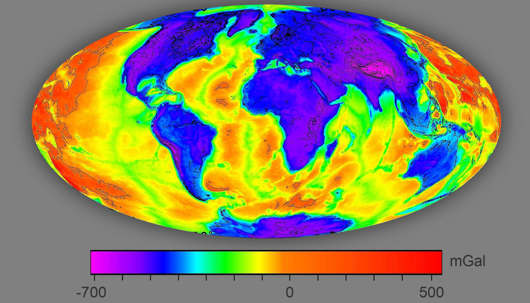 This Bouguer model shows thin crust (red), where the planet's hot mantle is relatively shallow, increasing the chance of exploiting geothermal energy.