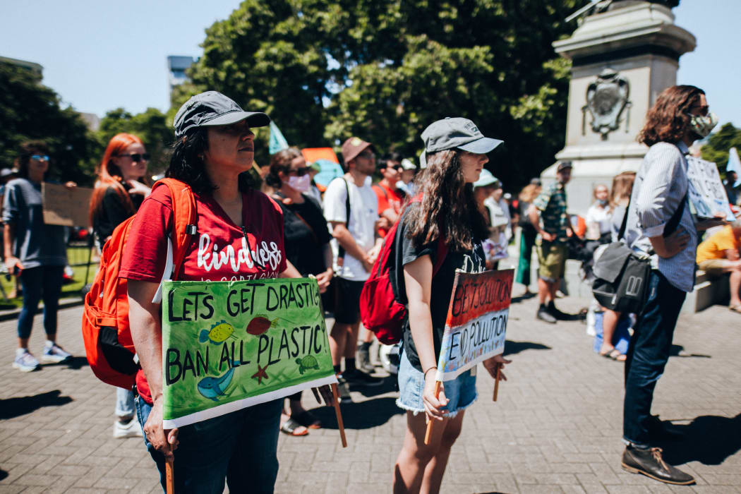 People gathered outside parliament for the School Strike 4 Climate on 26 January, 2021.