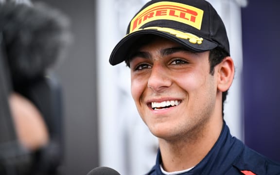 British driver Arvid Lindblad, competing in New Zealand in 2025.