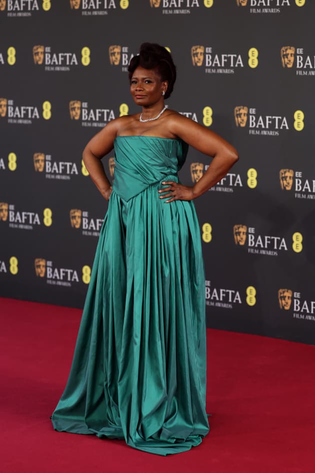 British actress Sarah Niles poses on the red carpet upon arrival at the BAFTA British Academy Film Awards at the Royal Festival Hall, Southbank Centre, in London, on February 22, 2026. (Photo by Adrian Dennis / AFP)