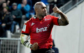 The Crusaders' winger Nemani Nadolo celebrates his try.