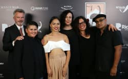 AUCKLAND, NEW ZEALAND - FEBRUARY 18:  The Hunt for the Wilderpeople cast Sam Neill (L) Julian Dennison (CL) Tioreore Ngatai-Melbourne (C) Rima Te Wiata (C) Rachel House (CR) and Oscar Kightley (R) arrive ahead of the NZ Film Awards, also known as ‘The Moas’ at ASB Showgrounds on February 18, 2017 in Auckland, New Zealand.  (Photo by Fiona Goodall/Getty Images)