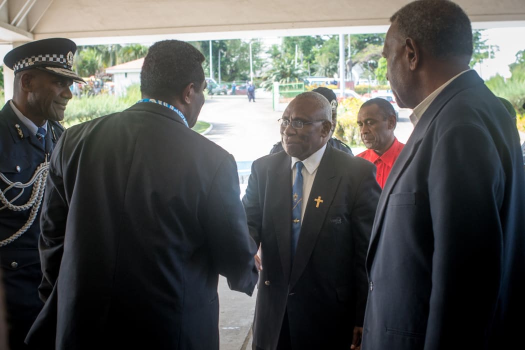 President-elect Tallis Obed Moses arrives at Parliament for his investiture.