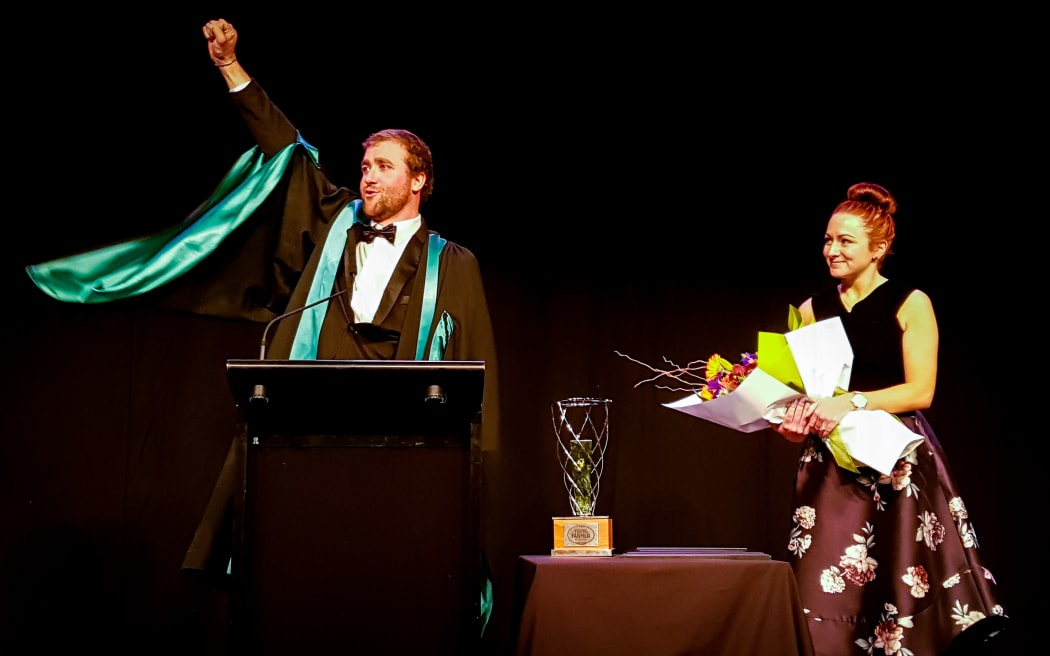 Nigel Woodhead and his wife Leanne, after he was named Young Farmer of the Year.