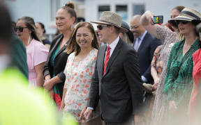 Marama Davidson and Chris Hipkins arrive at Rātana Pā for commemorations in 24 January 2024.