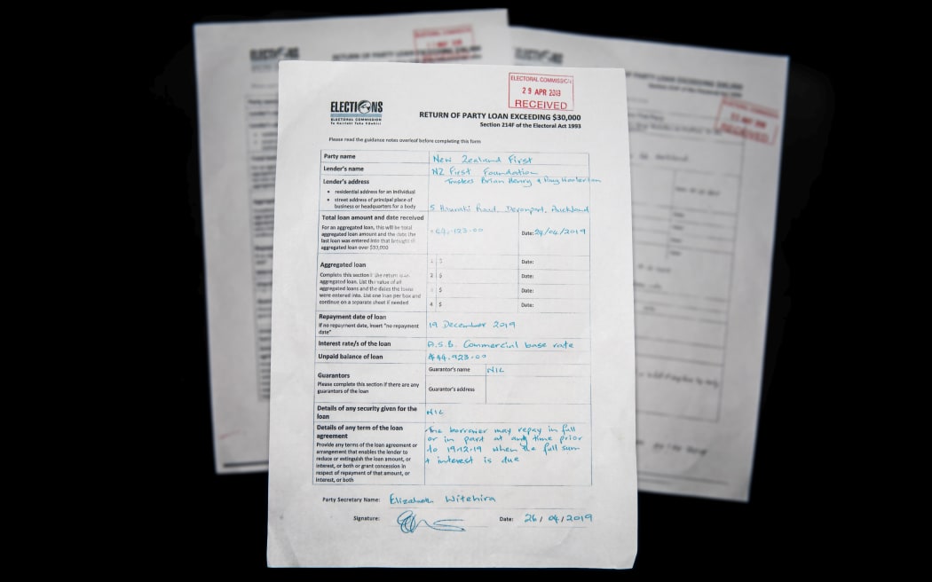 New Zealand First Party secretary Liz Witehira's signature on an Electoral Commission declaration