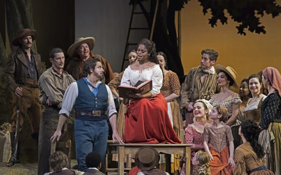 A scene from L'Elisir d'Amore at Metropolitan Opera