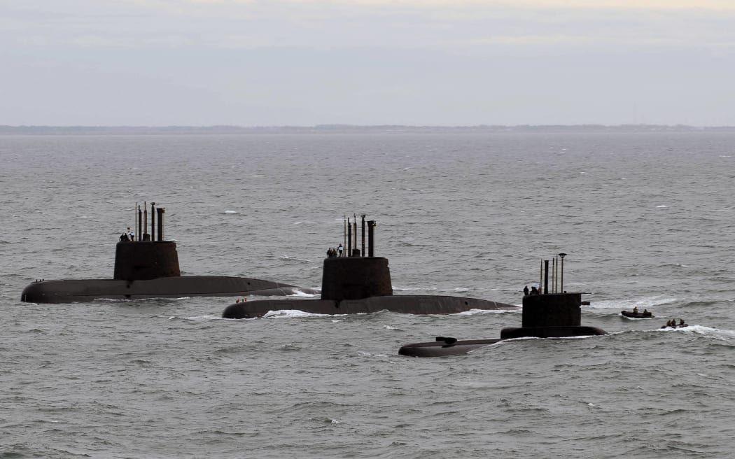 Submarines ARA San Juan, ARA Salta and ARA Santa Cruz upon arrival to Mar del Plata's Navy Base on June 13, 2014.