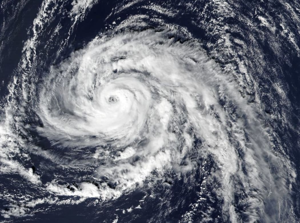 A satellite image captured on 13 October 13, shows hurricane Ophelia approaching the Azores islands in the Atlantic Ocean.