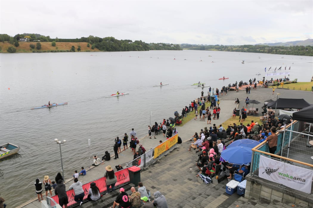 Spectators on Day 4 of Waka Ama Nationals at Sir Don Rowlands Centre.
