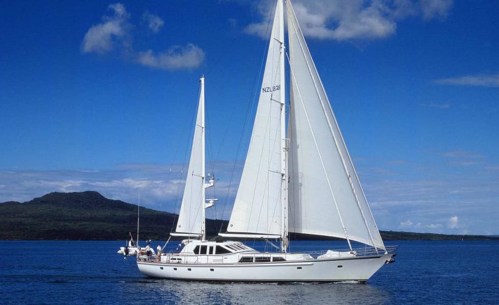 The Pacific Eagle sailing past Rangitoto Island.