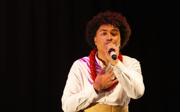 John Paul Foliaki on stage in I AM in South Auckland’s Mangere Art Centre.