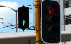 110914. Wellington. Photo Diego Opatowski / RNZ. Kate Sheppard traffic lights outside Parliament.