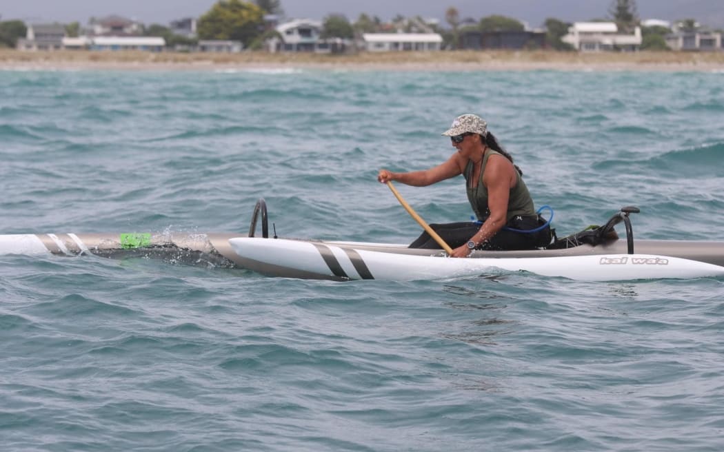 Women's Elite team paddler Tui McCaull in training for the the Va'a World Sprint Championships in England.