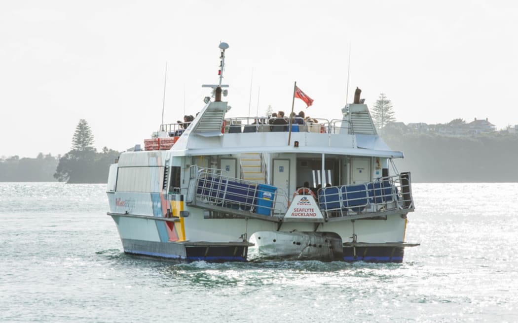 A Fullers ferry leaving the Auckland Ferry Terminal