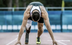 A "blade runner" athlete ready for the start.