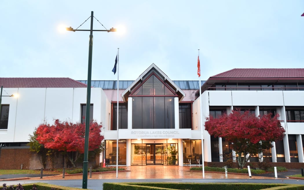 Rotorua Lakes Council's Civic Centre as viewed from Hinemaru St.