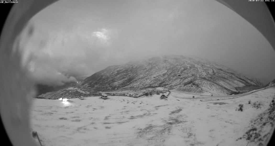 Snow has settled at the summit of the Crown Range Road this morning, 23/7/2020/