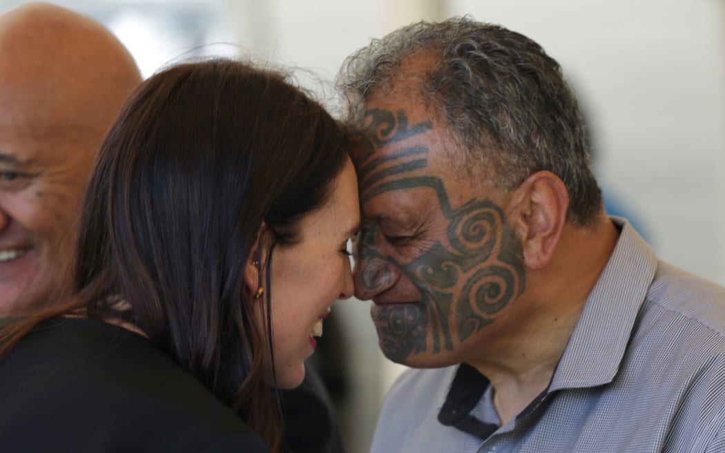 Prime Minister Jacinda Ardern being welcomed at Rātana.