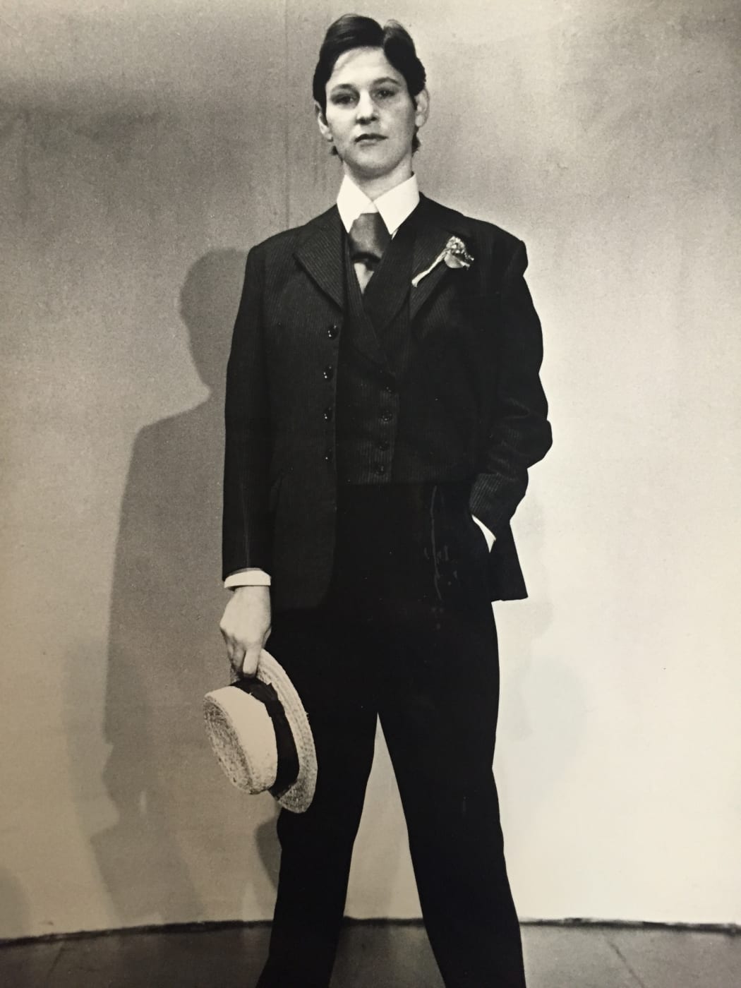 Eva Radich, dressed as Amy Bock in 'In confidence: dialogues with Amy Bock' at BATS Theatre