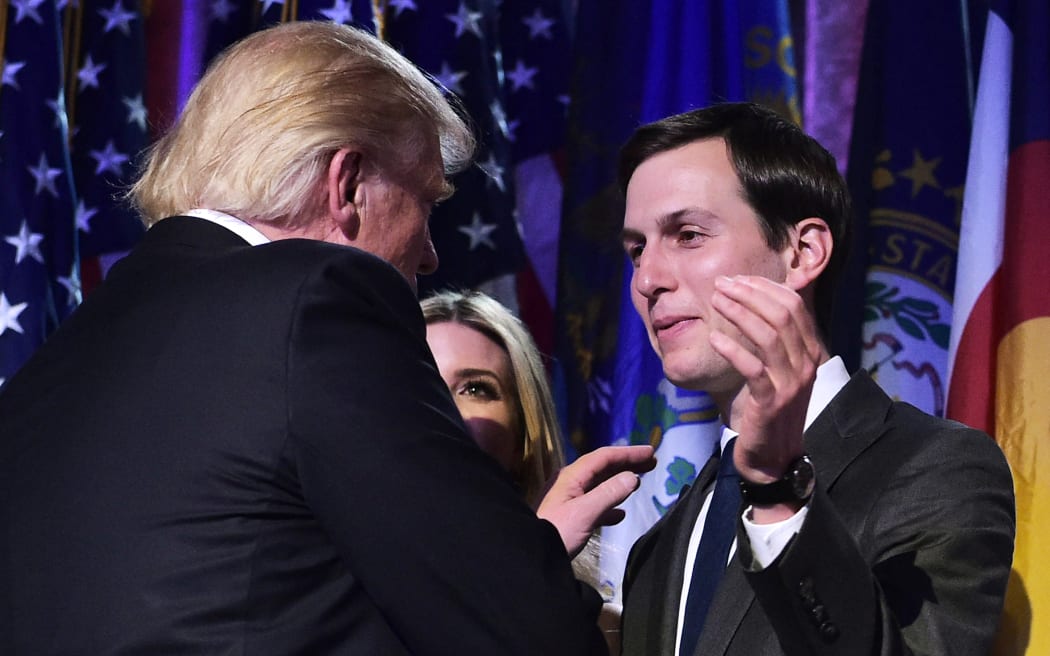 This file photo taken on November 9, 2016 shows President-elect Donald Trump with son-in-law Jared Kushner (R) during an election night party at a hotel in New York.