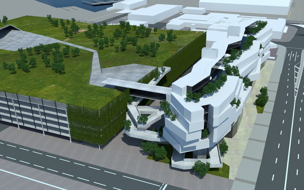 A hotel on the Quay Street frontage of Bledisloe Wharf would connect to a 1ha park atop a 2600 vehicle carpark.