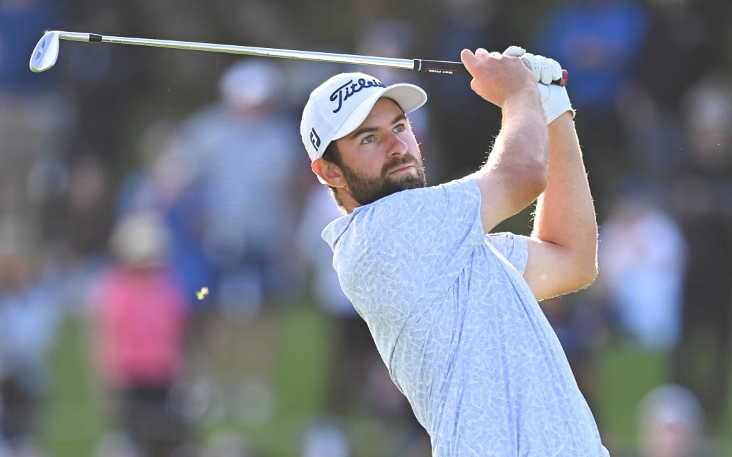 Cameron Young hits his second shot on the 18th hole during the third round of The Genesis Invitational on February 19, 2022, at Riviera Country Club in Pacific Palisades, CA. (Photo by Brian Rothmuller/Icon Sportswire)