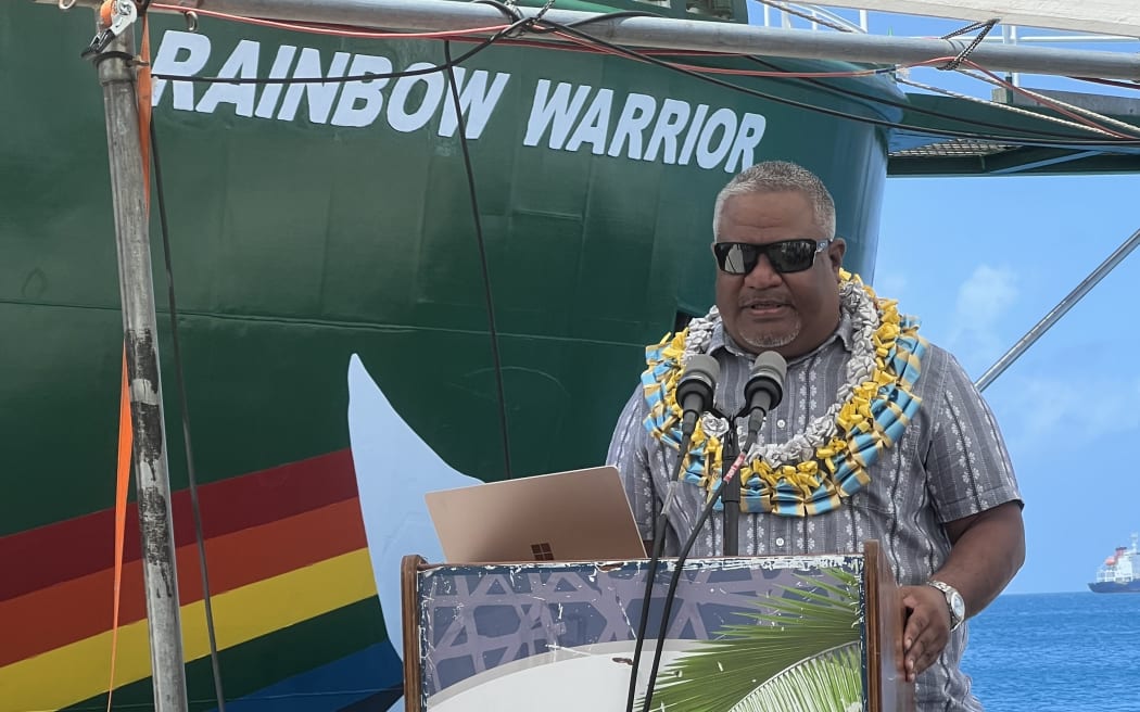 Rongelap MP Hilton Kendall told the welcome ceremony for the Rainbow Warrior Tuesday this week in Majuro: "We were displaced, our lives were disrupted, and our voices ignored. In our darkest time, Greenpeace stood with us.” Photo: Giff Johnson.