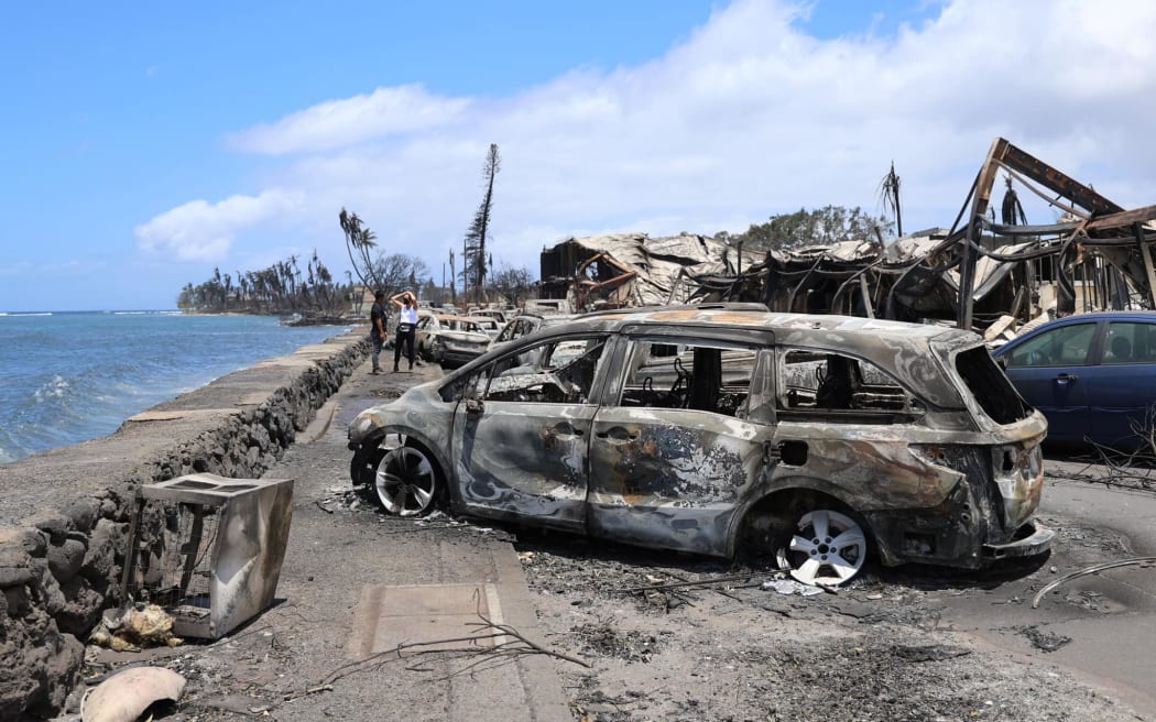 Aftermath of Lahaina following wildfires, August 10.