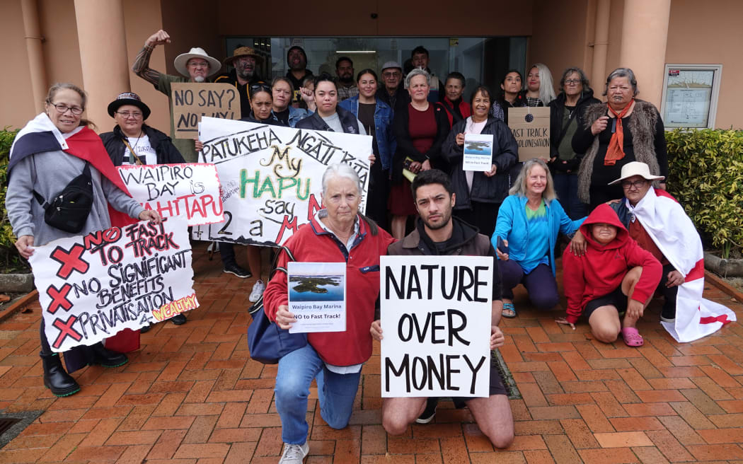 Louise Dews, of the Eastern Bay of Islands Preservation Society, and Pere Huriwai-Seger were among those calling for council support in their fight against a fast-tracked marina.