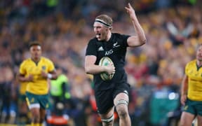 Brodie Retallick makes a break to score a try. Australia v New Zealand Bledisloe Cup. 2018.