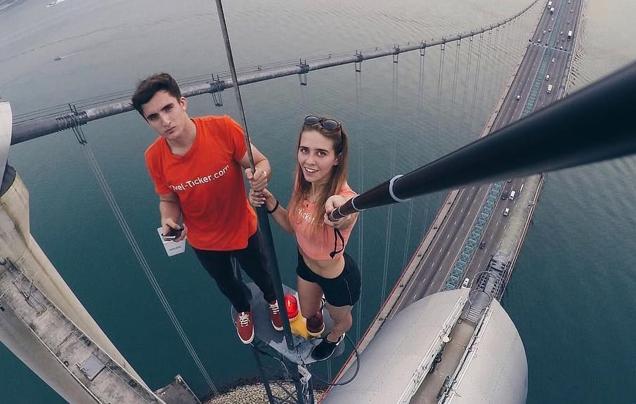 Angela Nikolau on Tsing Ma bridge Hong Kong (Instagram)