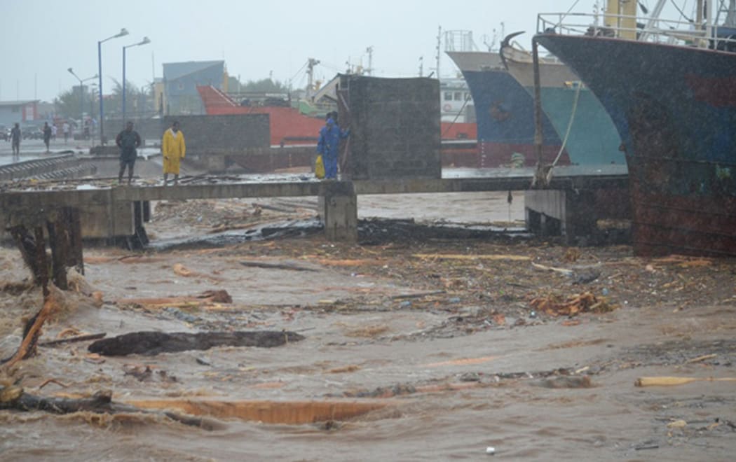 Debris was thrown onto the shore at Honiara's port.