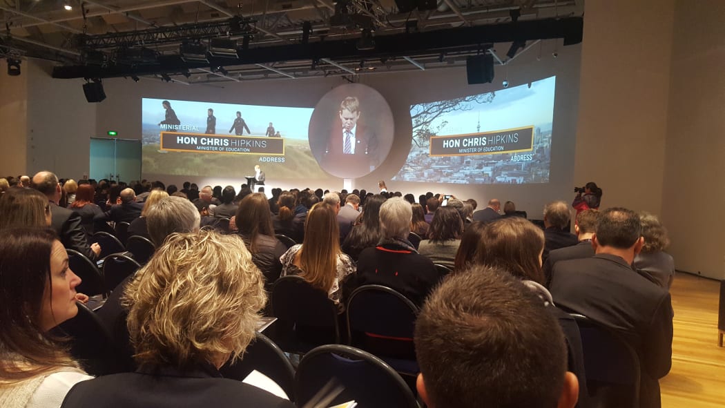 Education Minister Chris Hipkins speaking at an international education conference in Wellington.