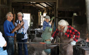 RNZ Country Life's Mark Leishman interviewing Colin Martin at Nicol's Blacksmith Shop Duntroon