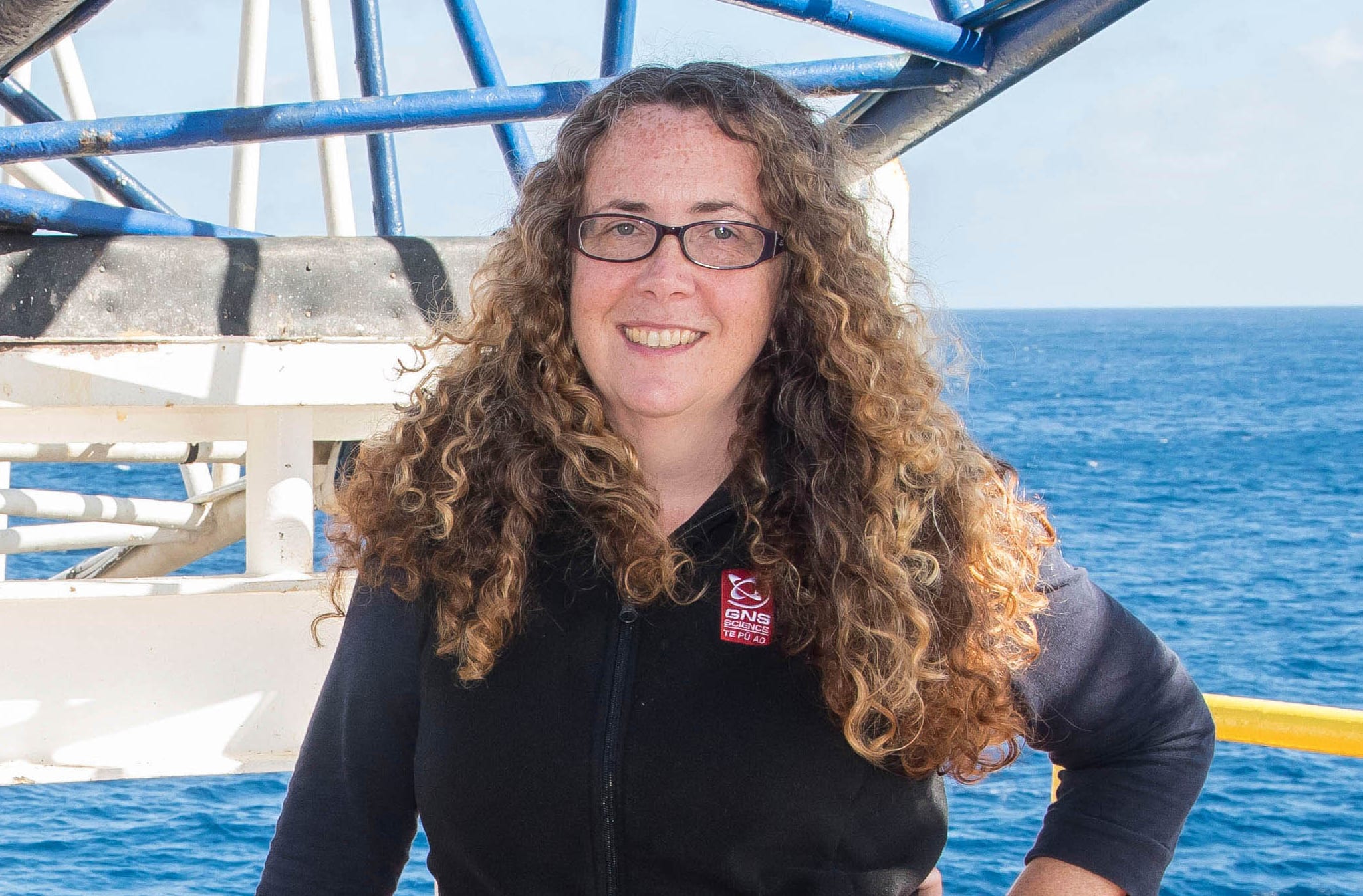 Laura Wallace and Demian Saffer on the JOIDES Resolution with one of two sub-seafloor earthquake observatories that have been placed on the Hikurangi subduction zone.