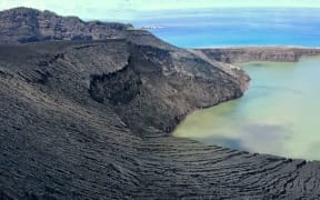 A crater lake on Tonga's newest island.