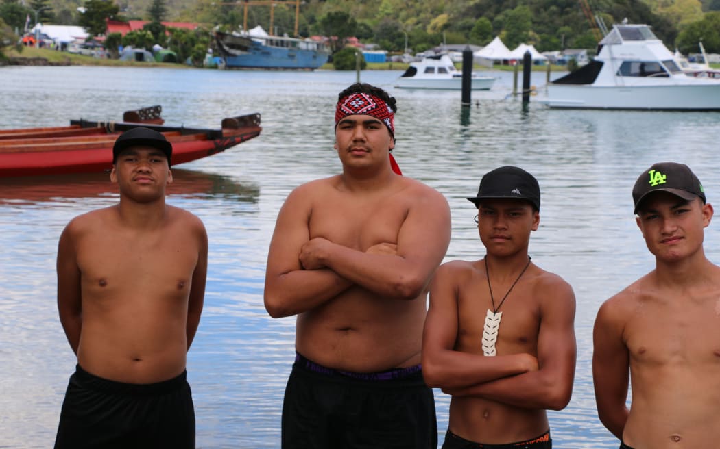 A group of young kaihoe (paddlers) after a three-hour long waka practice for Waitangi waka celerations on February 6 2025.