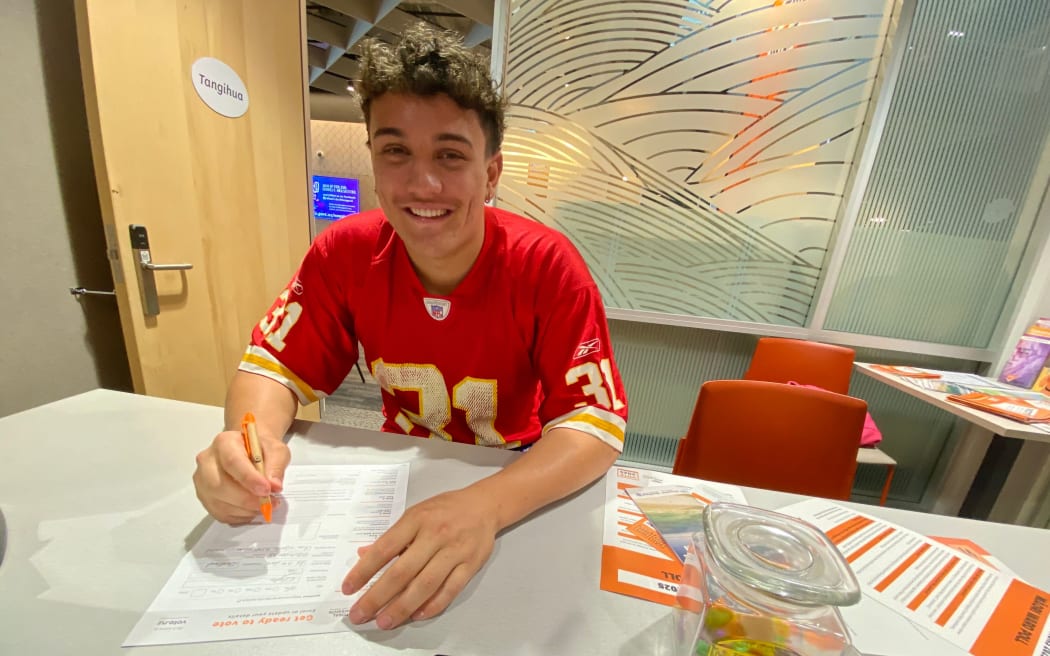 Whangārei NorthTec student Tai Clyde (Ngāpuhi) (19) signs up to have his say in Northland's local elections for the first time