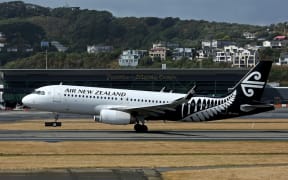 Air New Zealand plane taking off from Wellington Airport.