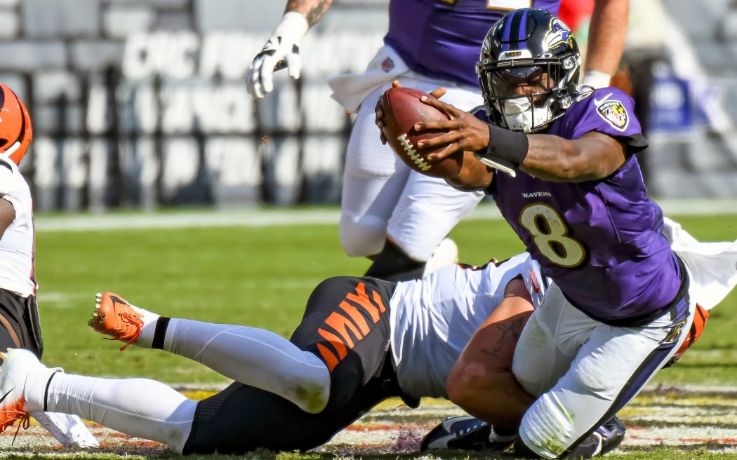 Quarterback Lamar Jackson in action for Baltimore Ravens.